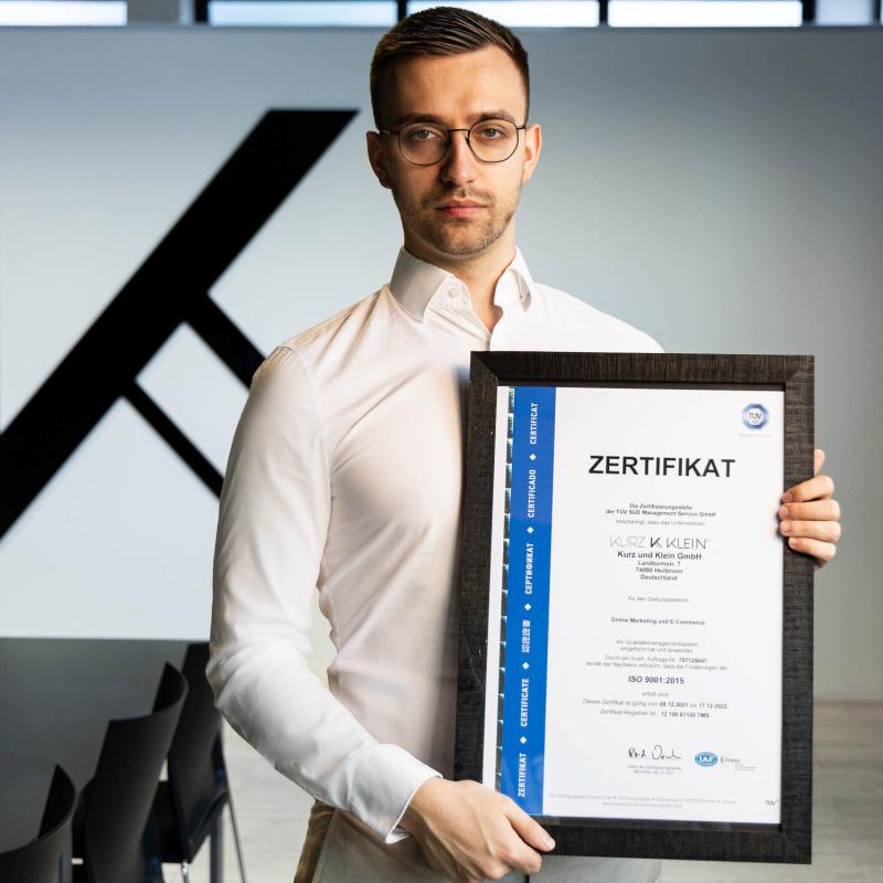 Die Kurz und Klein GmbH ist seit 2020 vom TÜV SÜD nach der (ISO)-Norm 9001 zertifiziert.&nbsp;