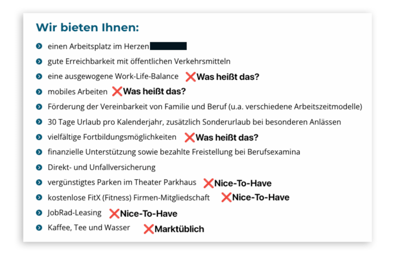 Was Bewerber denken, wenn sie Ihre Benefitliste ansehen.