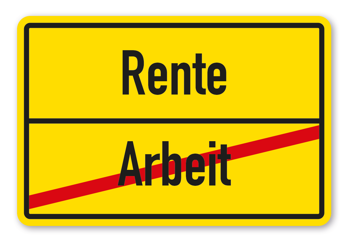 Schild mit den Worten Rente und Arbeit, symbolisiert die Basisrente.