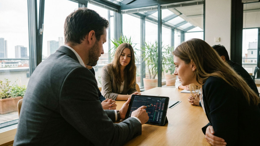 Besprechung zur D&O-Versicherung und Innenhaftung in einem modernen Büro.