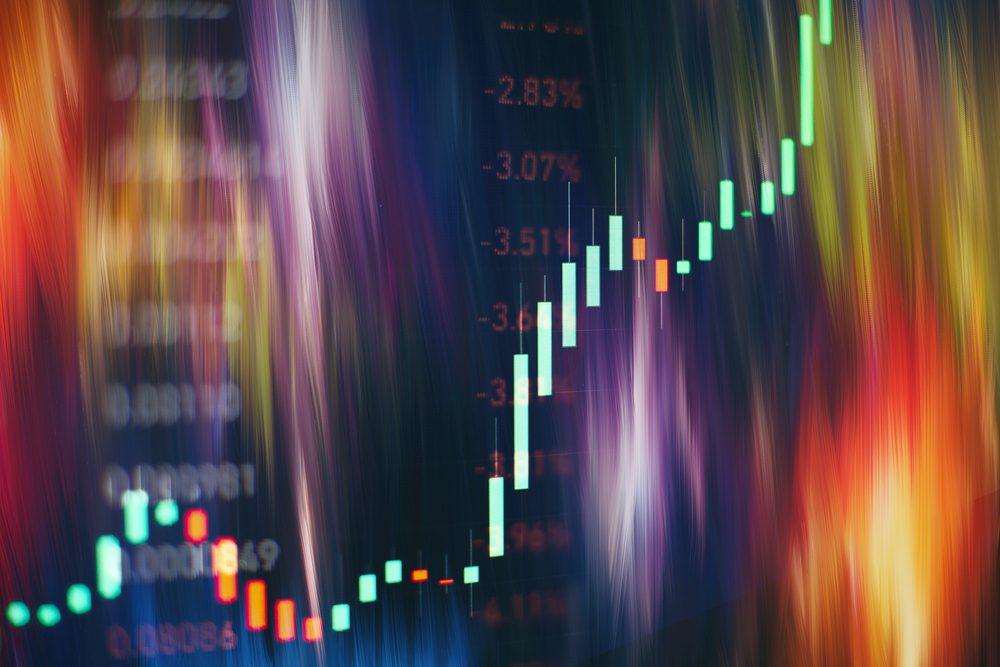 Grafik einer Kursentwicklung mit steigendem Trend für KI-Aktien.