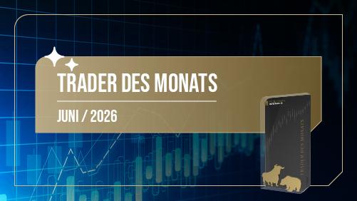 Urkunde für den Trader des Monats Juni 2026 mit Marktdiagramm.