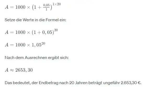 Beispielberechnung des Zinseszinseffekts