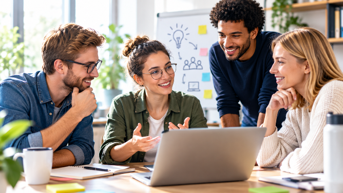 Ein Team diskutiert über Widerstand gegen Digitalisierung während eines Meetings.
