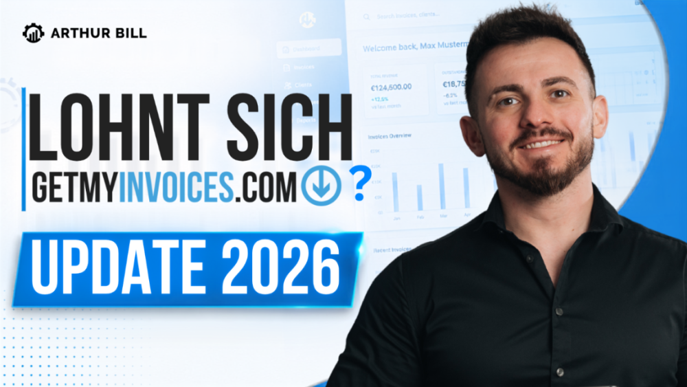 Ein Mann präsentiert Informationen zu GetMyInvoices im Update 2026.