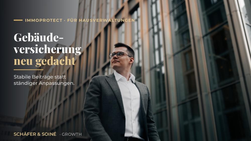 Moderne Darstellung zur Gebäudeversicherung für Hausverwaltungen in urbaner Umgebung.