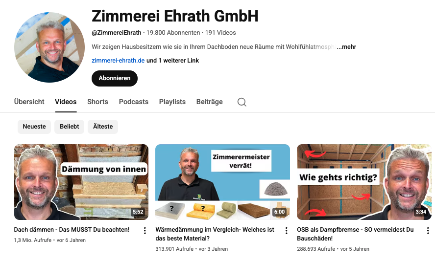 Praxisbeispiel: Zimmerei mit Millionenaufrufen auf YouTube