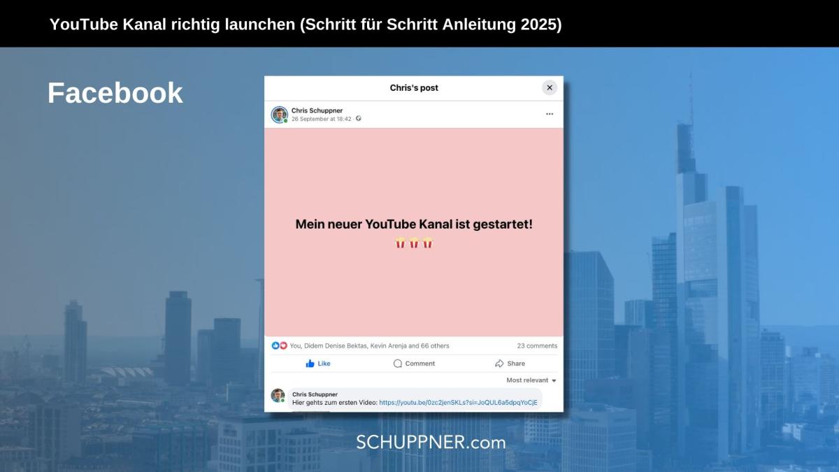Ich teilte meinen YouTube Kanalstart auf Facebook.