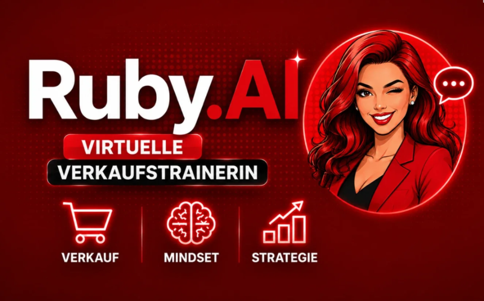 Das Design von Ruby.AI, der virtuellen Verkaufstrainerin, zeigt ein Beratungsgespräch.