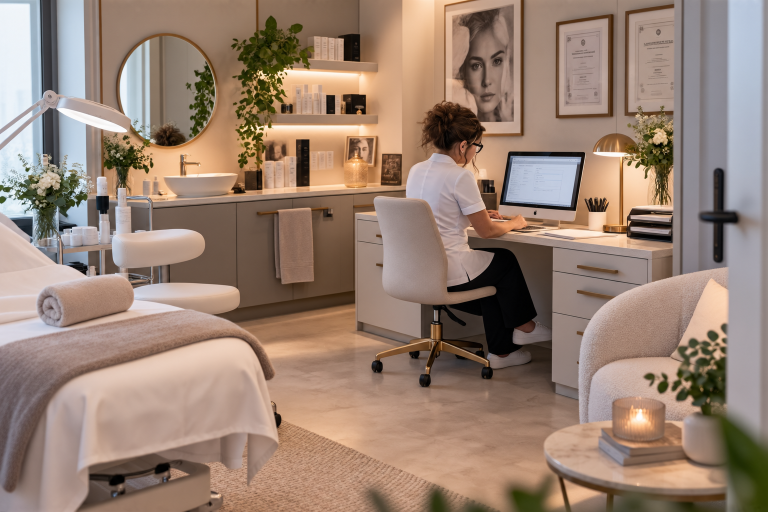 Ein moderner Arbeitsplatz im Kosmetikstudio zur Kundenbindung.