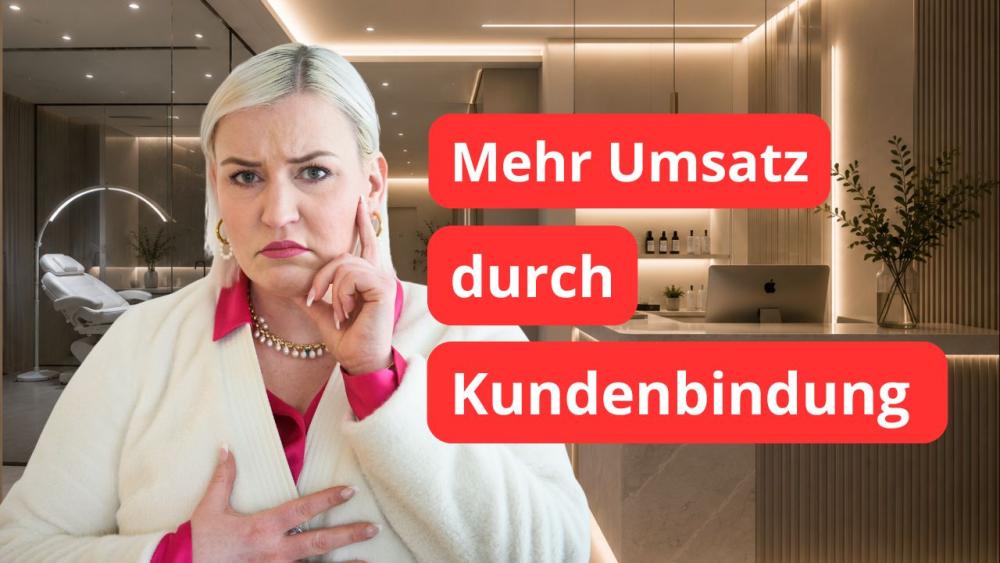 Frau im Kosmetikstudio denkt nach über Kundenbindung und Umsatz.