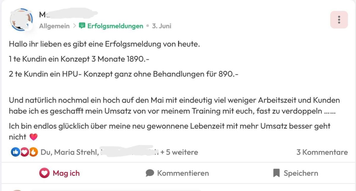 Screenshot Testbericht Kundin mit med. Heilpraxis Beauty Business Consulting