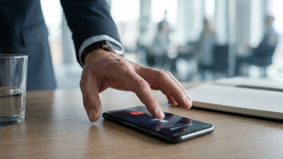 Eine Hand tippt auf ein Smartphone, das für den automatisierten B2B-Vertrieb genutzt wird.