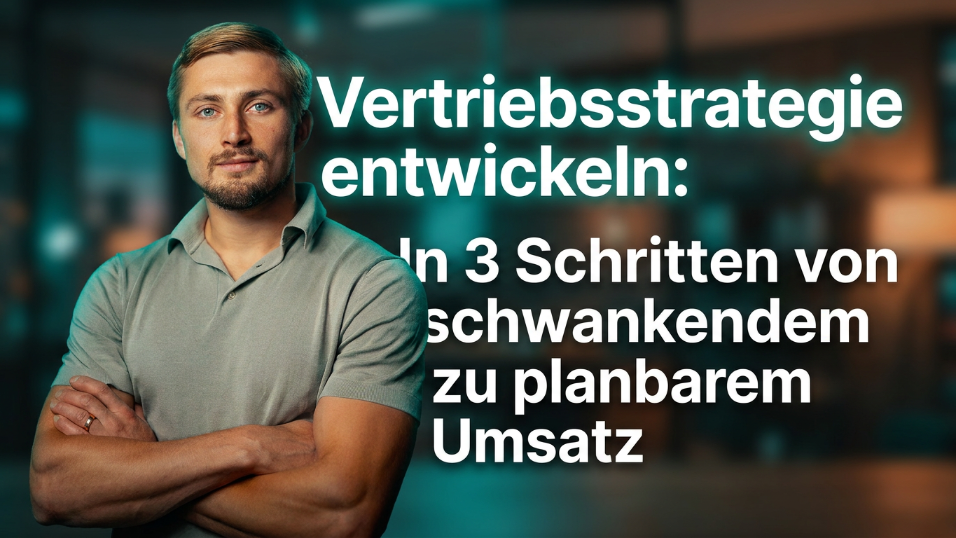 Person steht vor einem Hintergrund und beschreibt, wie man eine Vertriebsstrategie entwickelt.