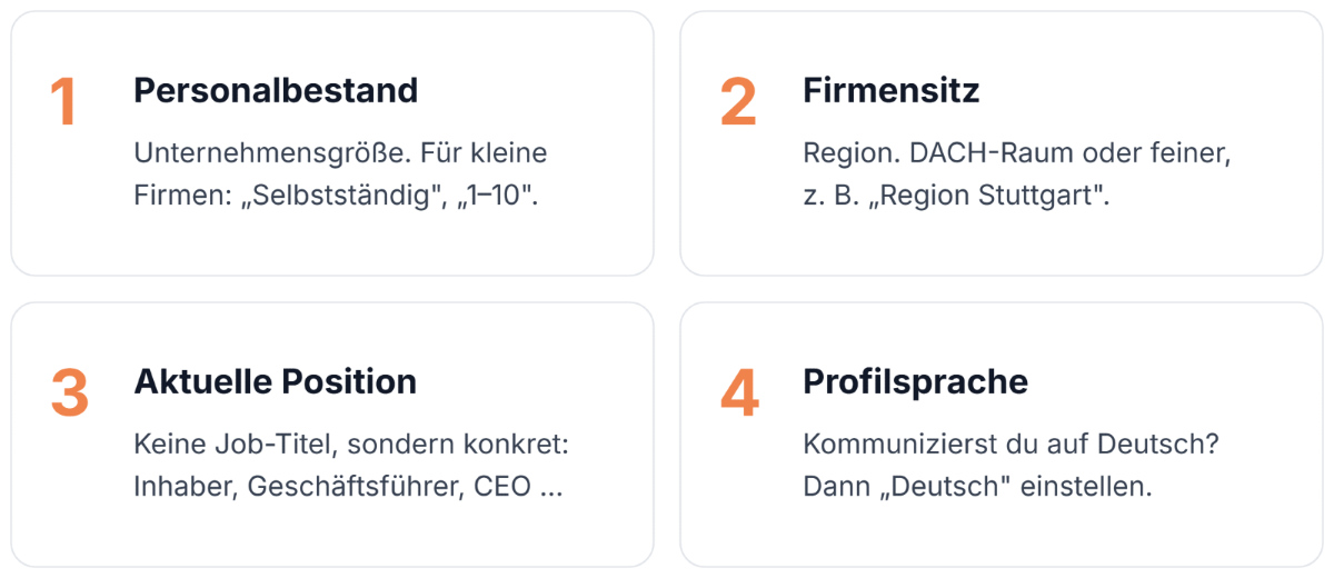 Die vier wichtigsten Filter im Sales Navigator.