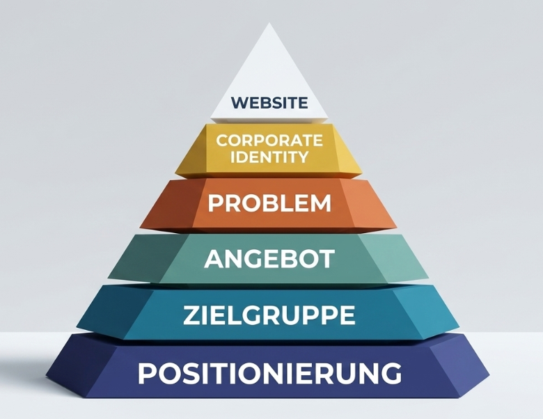 Pyramide zur Verbesserung von Website-Anfragen mit Positionierung und Zielgruppe.