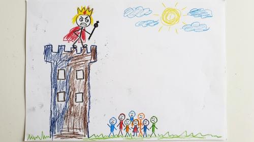 Der König (du) auf dem Elfenbeinturm. Das Volk (deine Kunden) schauen fragend zu dir.
