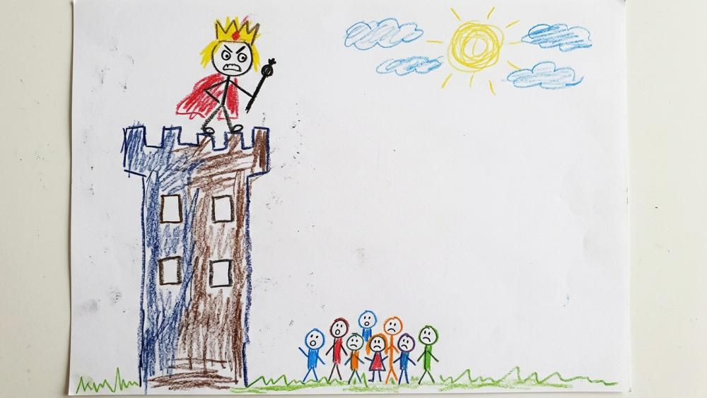 Der König (du) auf dem Elfenbeinturm. Das Volk (deine Kunden) schauen fragend zu dir.