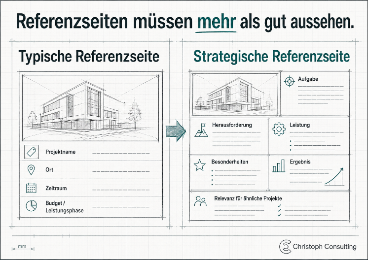 Veranschaulichung von strategischen Referenzseiten für Ingenieurbüros.
