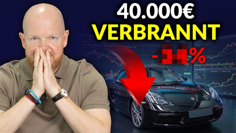 Ein Mann zeigt bedauernd auf die hohen Kosten seines Porsche und spricht über 40000 Euro Verlust.