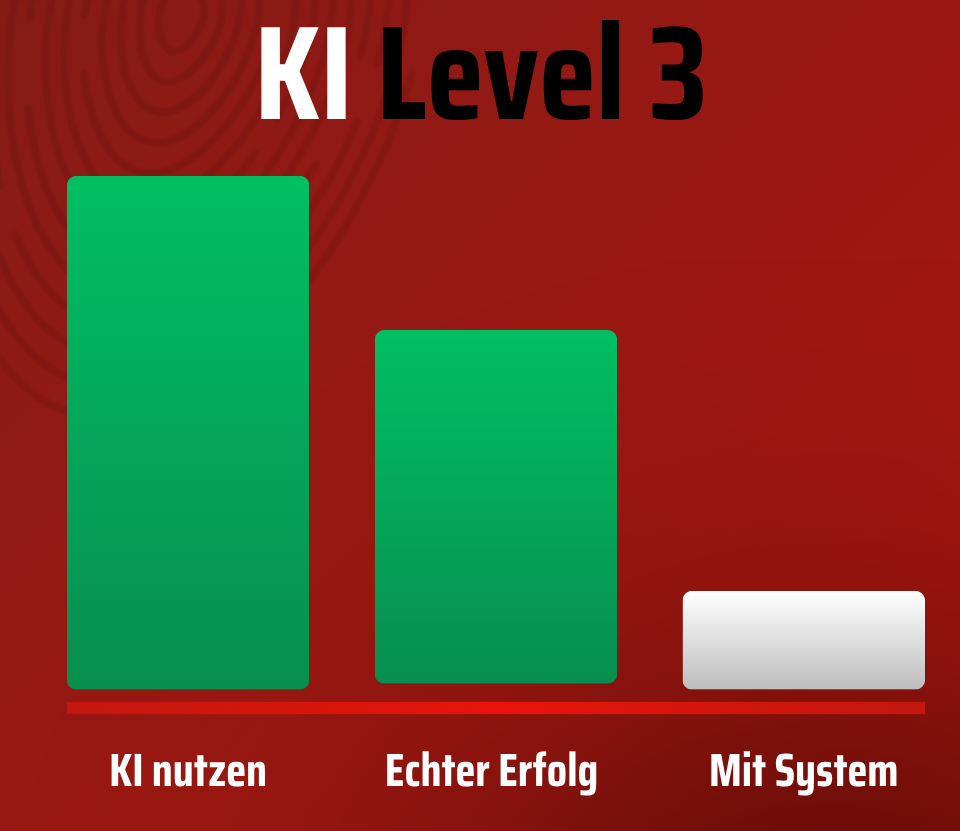 Grafik zu LinkedIn Marketing zeigt Level 3 mit KI nutzen, echtem Erfolg und System.