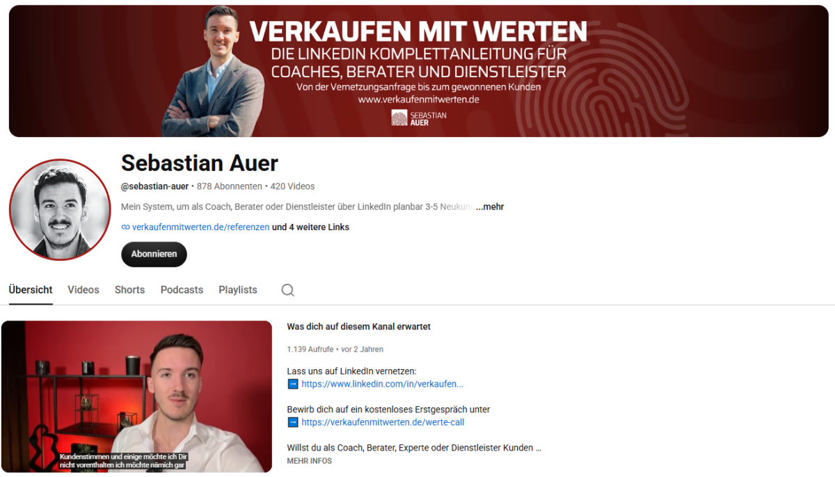 LinkedIn Profil von Sebastian Auer mit Fokus auf Kundengewinnung.