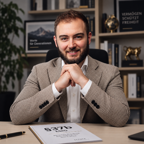 Beratender Mann im Büro, der über Holding gründen nachdenkt.