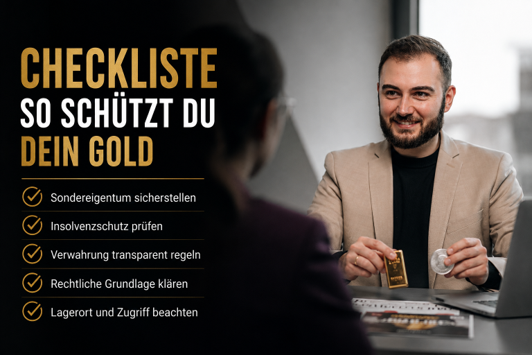 Checkliste, um Gold vor Insolvenz zu schützen, inklusive Sondereigentum.