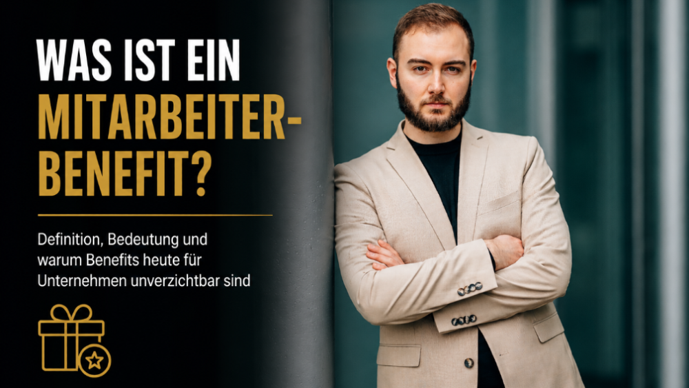 Ein Mann in einem Anzug erklärt den Begriff Mitarbeiterbenefit.