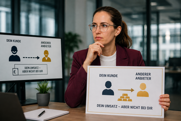 Frau hält das Schild