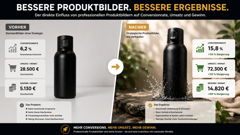 Übersicht über professionelle Produktbilder und deren Einfluss auf Umsatz und Gewinn.
