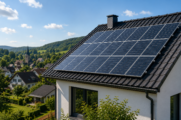 Photovoltaikanlage auf einem Einfamilienhaus in Winterscheid. Viele Hausbesitzer nutzen die Sonnenenergie, um ihre Stromkosten dauerhaft zu senken und unabhängiger vom Stromanbieter zu werden.