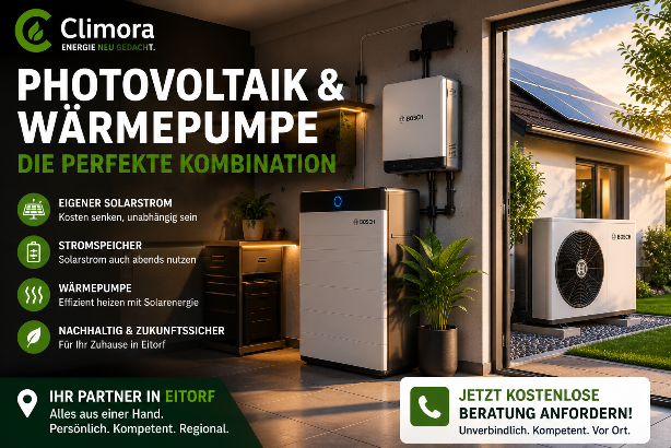 Moderne Photovoltaikanlage und Wärmepumpe in Eitorf für nachhaltige Energie.