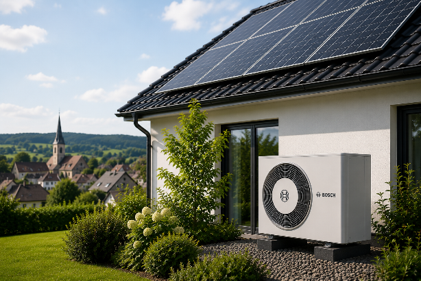 Wärmepumpe und Solaranlage als effizientes Energiekonzept für Hausbesitzer.