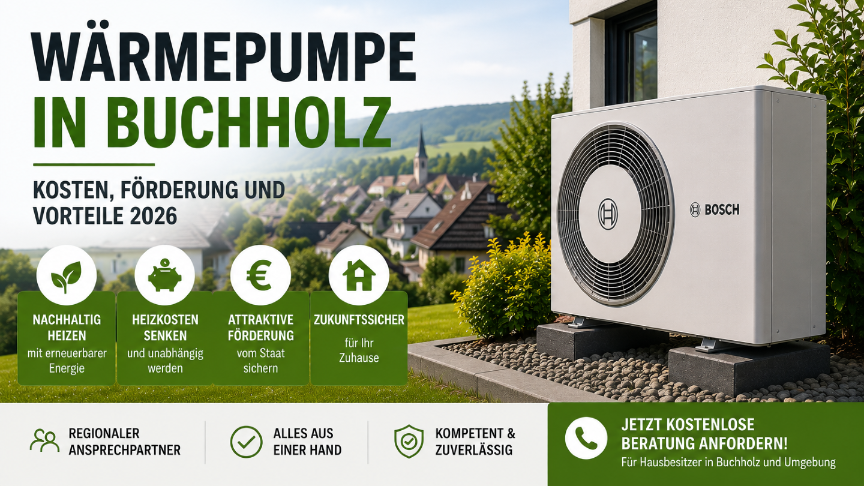 Moderne Wärmepumpe in Buchholz für niedrige Heizkosten und mehr Unabhängigkeit.