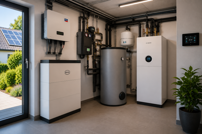 Moderne Technik für Solarstrom in Windhagen mit Batteriespeicher und Wärmepumpe.