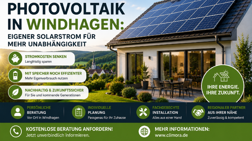 Ansicht einer Photovoltaikanlage auf einem Dach in Windhagen für eigenen Solarstrom.