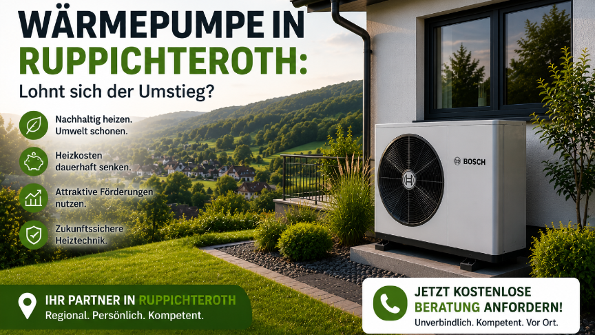 Wärmepumpe in Ruppichteroth im Garten installiert, ideal für nachhaltiges Heizen.