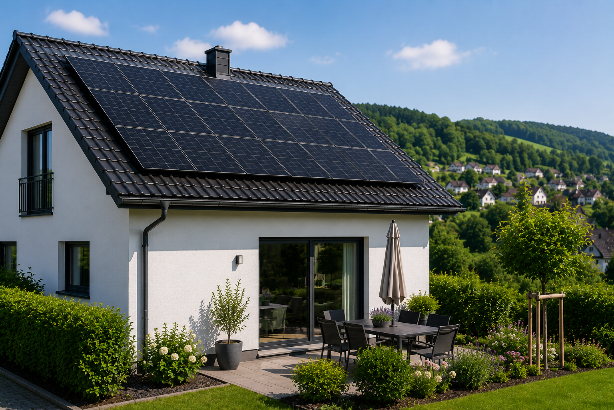 Einfamilienhaus in Ruppichteroth mit Photovoltaikanlage auf dem Dach.
