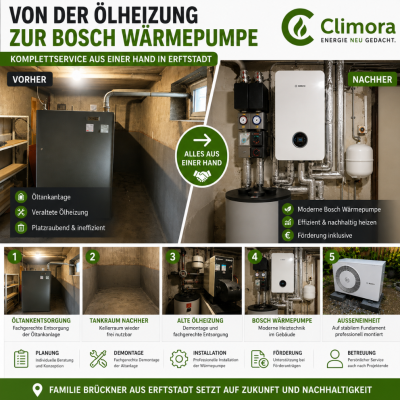 Ölheizung raus, Bosch Wärmepumpe rein: Förderung genutzt, Komfort rauf in Erftstadt
