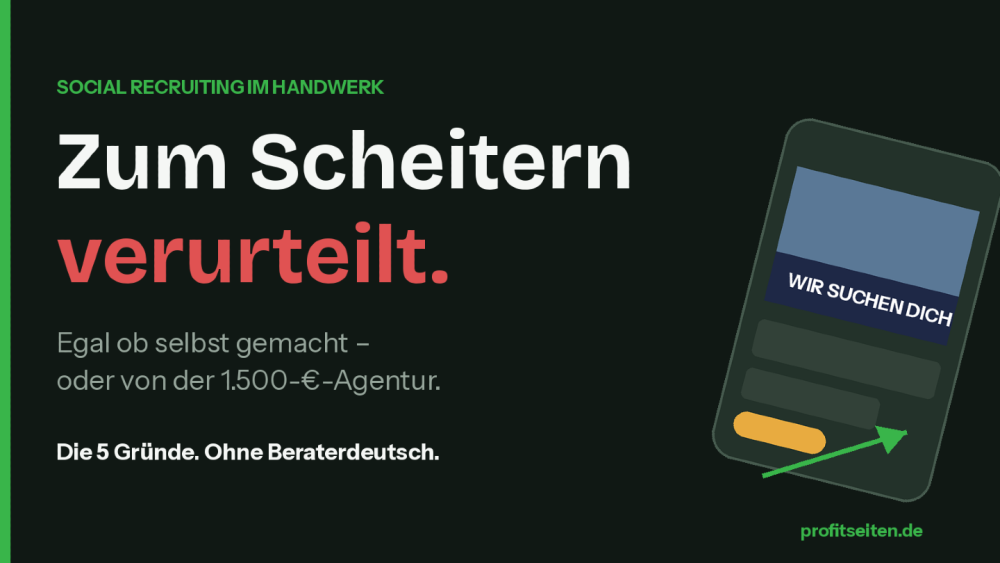 Grafik zum Thema Social Recruiting im Handwerk mit dem Text 'Zum Scheitern verurteilt'.