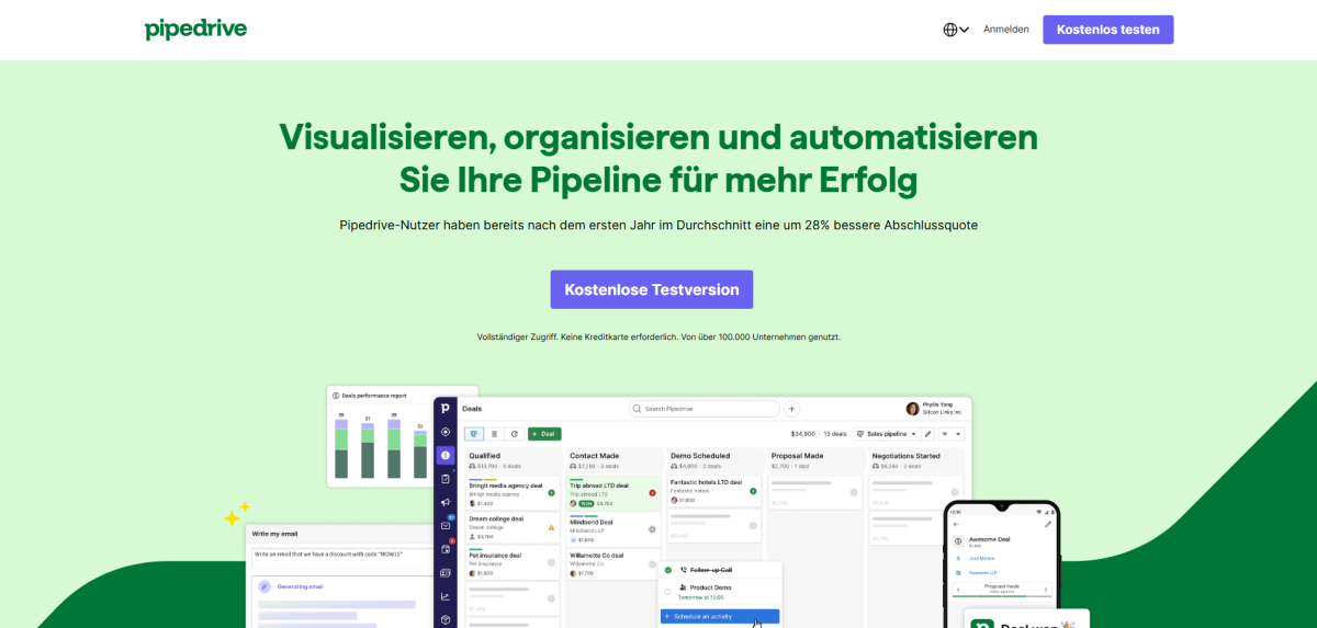 Die Startseite von pipedrive.com, Stand Dezember 2025