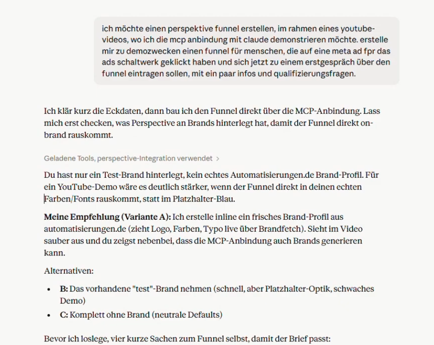 Ein Nutzer beschreibt, wie man mit Claude einen Funnel erstellen kann.