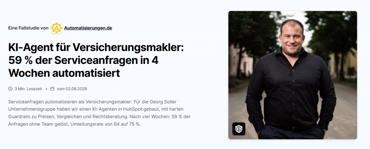 Ein KI-Agent für Versicherungsmarkler, der 59 % der Serviceanfragen in 4 Wochen automatisiert.