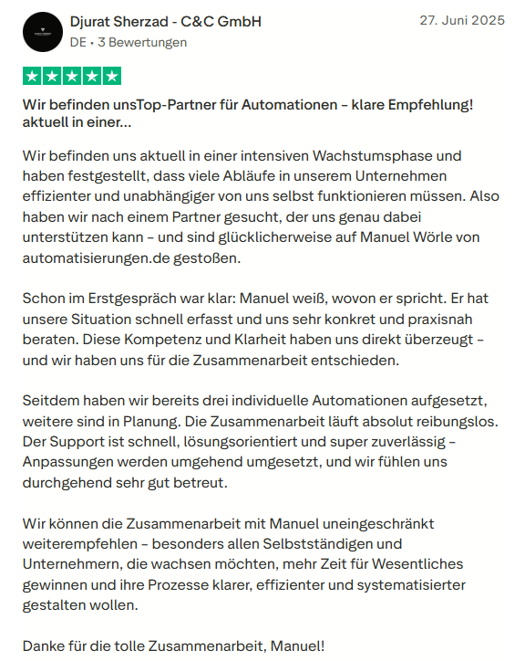 Eine unserer unzähligen 5-Sterne-Bewertungen.&nbsp;&nbsp;