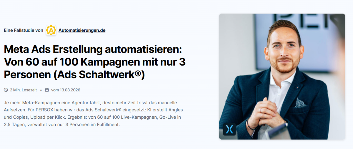 Person präsentiert die Automatisierung von Meta Ads Kampagnen.