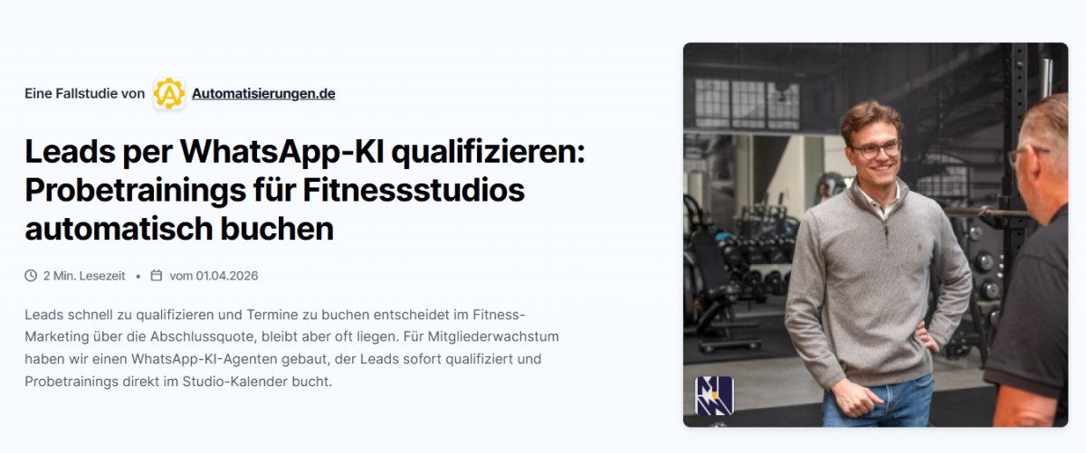 WhatsApp-KI qualifiziert Leads, um Probetrainings für Fitnessstudios zu buchen.