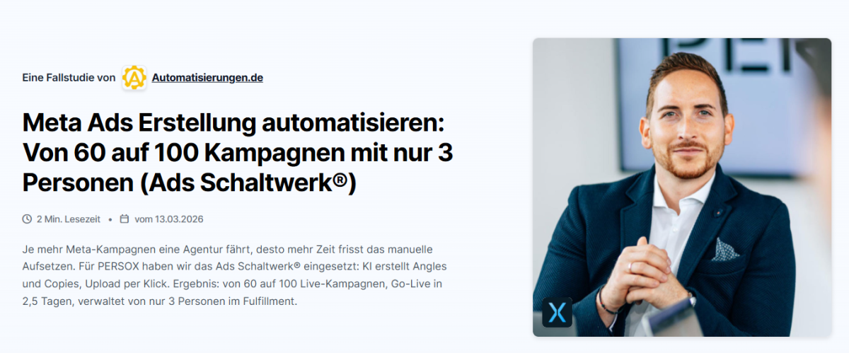 Mann mit Anzug spricht über Meta Ads automatisieren.