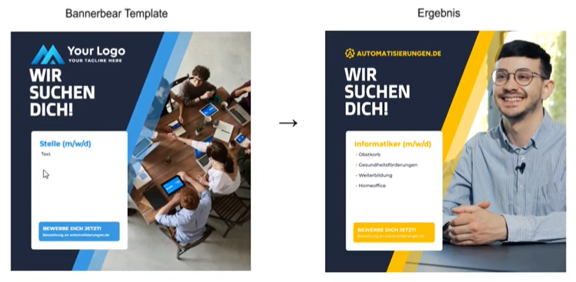 Bei Bannerbear erstellst du das Template selbst, anschließend werden Bilder mit diesem Banner erstellt.