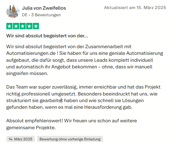 Kundenbewertung von zweifellos-marketing.com